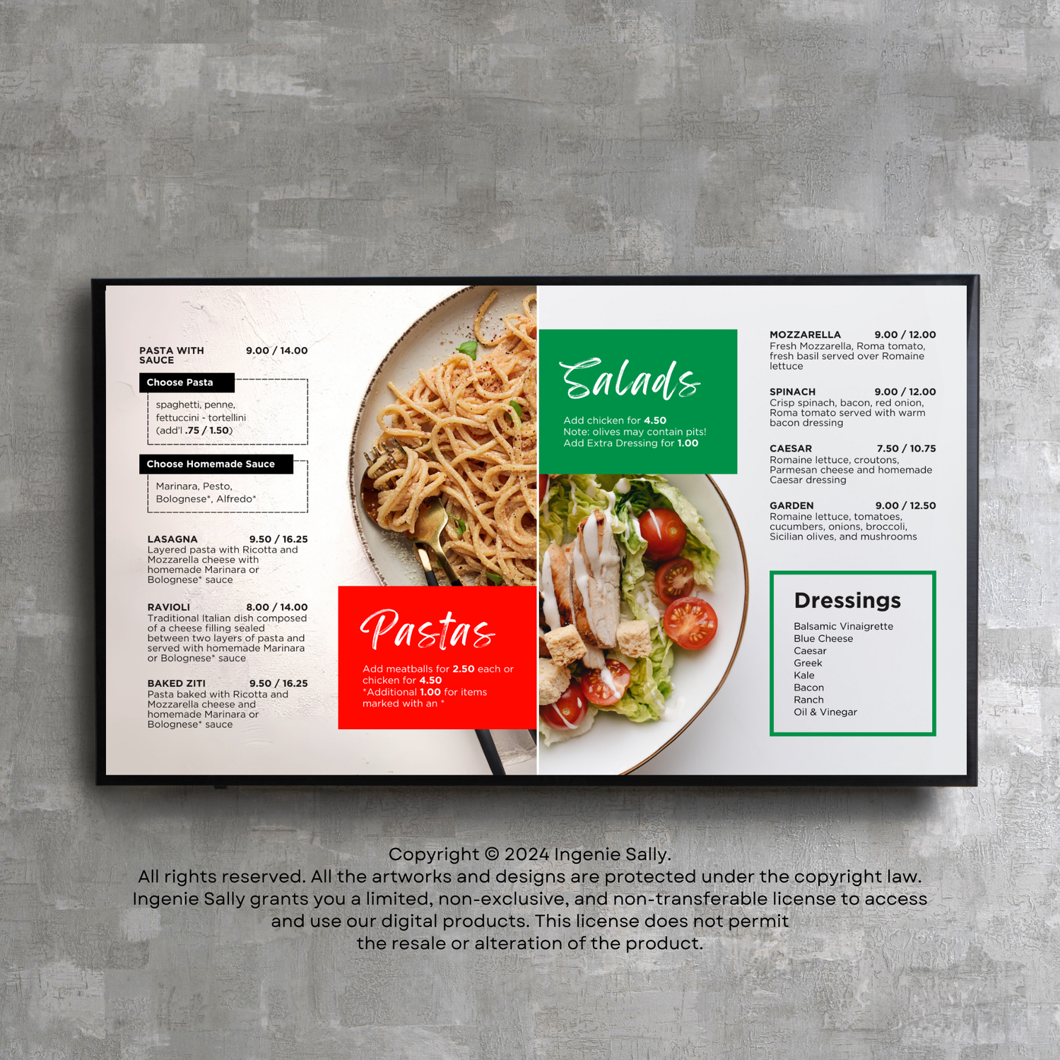 DIY Pizza Pasta Digital TV menu board screen price list catalogue